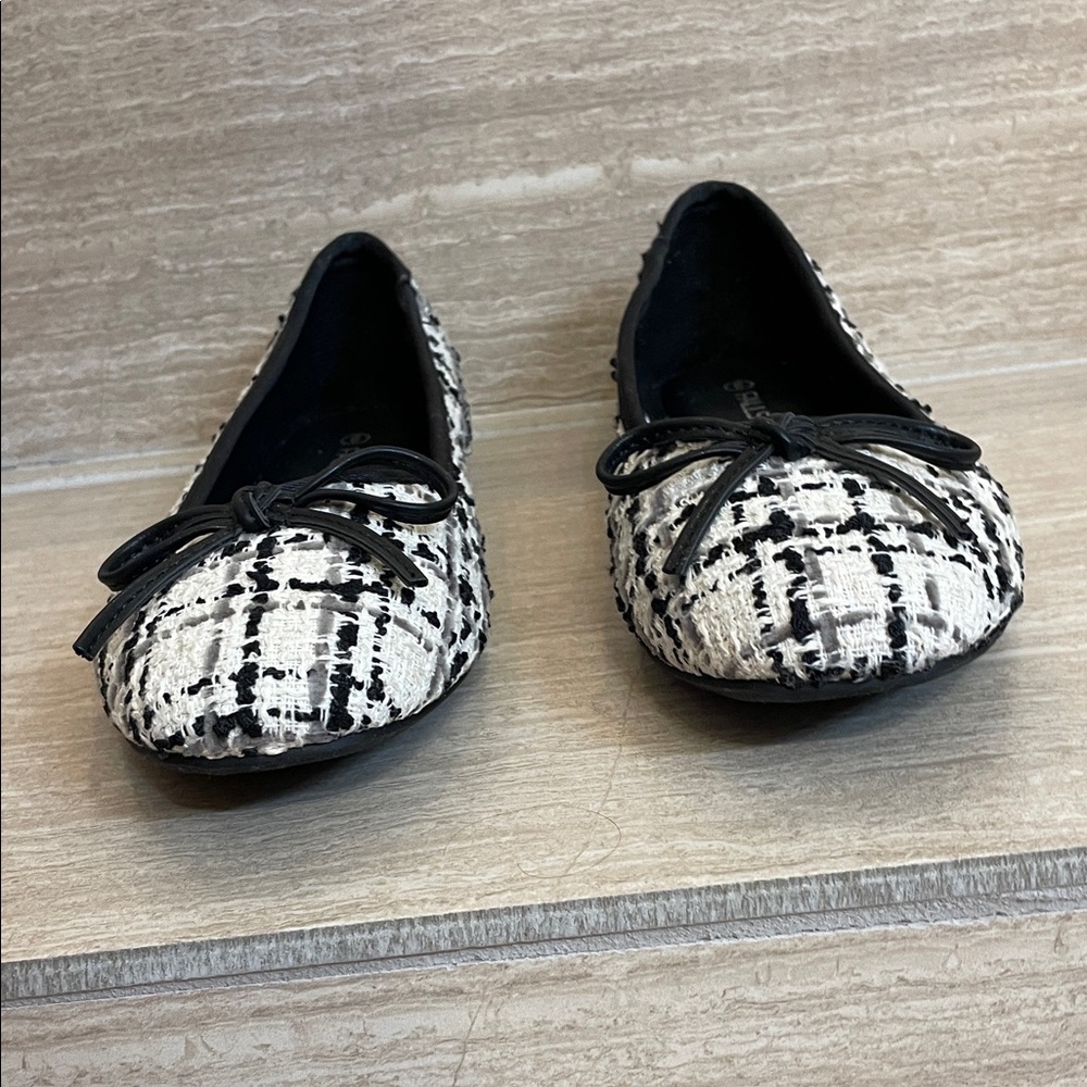 Falls Creek NWOT Sz 9 Black and White Tweed Bow Flats - Picture 5 of 10